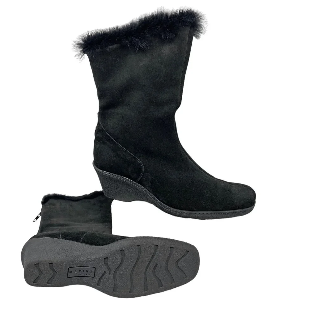 MAXINE Of Canada Waterproof Black Suede Insulated Rear Zip Wedge‎ Boots